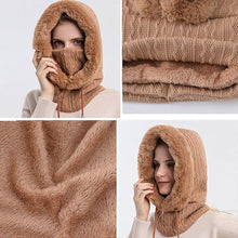 Load image into Gallery viewer, Winter Women 3 in 1 Knitted Ski Hat With Scarf Neck Warmer Fleece Lined Hood Face Mask Adult Balaclava For Outdoor Sports Balaclava Wind-Resistant Winter Face Mask Fleece Ski Mask for Men and Women Warm Face Cover Hat Cap Scarf