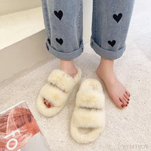 Load image into Gallery viewer, Winter Women House Furry Slippers Fashion Faux Fur Warm Shoes Slip On Flats Home Slides Plush Indoor Furry Cozy Open Toe House Shoes Indoor Outdoor Faux Fur Warm Comfy Slippers