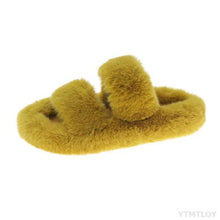Load image into Gallery viewer, Winter Women House Furry Slippers Fashion Faux Fur Warm Shoes Slip On Flats Home Slides Plush Indoor Furry Cozy Open Toe House Shoes Indoor Outdoor Faux Fur Warm Comfy Slippers