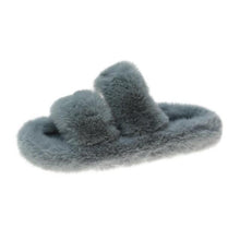 Load image into Gallery viewer, Winter Women House Furry Slippers Fashion Faux Fur Warm Shoes Slip On Flats Home Slides Plush Indoor Furry Cozy Open Toe House Shoes Indoor Outdoor Faux Fur Warm Comfy Slippers