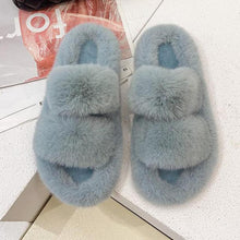 Load image into Gallery viewer, Winter Women House Furry Slippers Fashion Faux Fur Warm Shoes Slip On Flats Home Slides Plush Indoor Furry Cozy Open Toe House Shoes Indoor Outdoor Faux Fur Warm Comfy Slippers