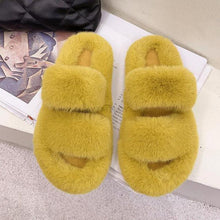 Load image into Gallery viewer, Winter Women House Furry Slippers Fashion Faux Fur Warm Shoes Slip On Flats Home Slides Plush Indoor Furry Cozy Open Toe House Shoes Indoor Outdoor Faux Fur Warm Comfy Slippers