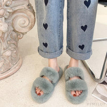 Load image into Gallery viewer, Winter Women House Furry Slippers Fashion Faux Fur Warm Shoes Slip On Flats Home Slides Plush Indoor Furry Cozy Open Toe House Shoes Indoor Outdoor Faux Fur Warm Comfy Slippers