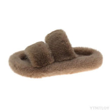Load image into Gallery viewer, Winter Women House Furry Slippers Fashion Faux Fur Warm Shoes Slip On Flats Home Slides Plush Indoor Furry Cozy Open Toe House Shoes Indoor Outdoor Faux Fur Warm Comfy Slippers