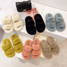 Load image into Gallery viewer, Winter Women House Furry Slippers Fashion Faux Fur Warm Shoes Slip On Flats Home Slides Plush Indoor Furry Cozy Open Toe House Shoes Indoor Outdoor Faux Fur Warm Comfy Slippers