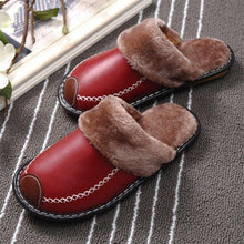 Load image into Gallery viewer, Winter Women Slippers Leather Home House Indoor Non-Slip Thermal Shoes Men Warm Furry Slippers Winter House Slippers Comfy Warm Indoor Outdoor Memory Foam Non Slip Home Bedroom Shoes