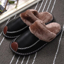 Load image into Gallery viewer, Winter Women Slippers Leather Home House Indoor Non-Slip Thermal Shoes Men Warm Furry Slippers Winter House Slippers Comfy Warm Indoor Outdoor Memory Foam Non Slip Home Bedroom Shoes