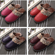 Load image into Gallery viewer, Winter Women Slippers Leather Home House Indoor Non-Slip Thermal Shoes Men Warm Furry Slippers Winter House Slippers Comfy Warm Indoor Outdoor Memory Foam Non Slip Home Bedroom Shoes