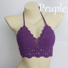 Load image into Gallery viewer, Woman Bikini Top Crochet Knit Separate Female Women Comfortable Beach Crochet Crop Summer Halter Tank Top Beach Knit Bra Beachwear Plus Size Bathing Suits Summer Beach Crochet Crop Tank Top