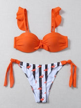 Load image into Gallery viewer, Women 2Pcs Summer Beach Bathing Suit Bowknot Ruffle Sleeve Crop Tops Striped Print Swimsuit Bikini Sets 2 Piece Ruffled V Neck Bathing Suits Summer Swimwear