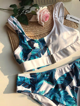 Load image into Gallery viewer, Women Bikini Set Leopard Swimwear Women High Waist String Floral Printed 2 Piece Bathing Suits Women Patchwork Swimsuits Push Up Printed Bikinis Buckle Front Beach Wear
