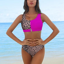 Load image into Gallery viewer, Women Bikini Set Leopard Swimwear Women High Waist String Floral Printed 2 Piece Bathing Suits Women Patchwork Swimsuits Push Up Printed Bikinis Buckle Front Beach Wear