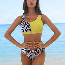 Load image into Gallery viewer, Women Bikini Set Leopard Swimwear Women High Waist String Floral Printed 2 Piece Bathing Suits Women Patchwork Swimsuits Push Up Printed Bikinis Buckle Front Beach Wear