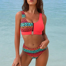 Load image into Gallery viewer, Women Bikini Set Leopard Swimwear Women High Waist String Floral Printed 2 Piece Bathing Suits Women Patchwork Swimsuits Push Up Printed Bikinis Buckle Front Beach Wear