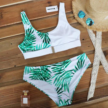 Load image into Gallery viewer, Women Bikini Set Leopard Swimwear Women High Waist String Floral Printed 2 Piece Bathing Suits Women Patchwork Swimsuits Push Up Printed Bikinis Buckle Front Beach Wear