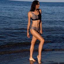Load image into Gallery viewer, Women Bikini Set Leopard Swimwear Women High Waist String Floral Printed 2 Piece Bathing Suits Women Patchwork Swimsuits Push Up Printed Bikinis Buckle Front Beach Wear