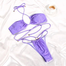 Load image into Gallery viewer, Women Bikini Set Solid Color Swimsuit Women Two Piece Swimsuit Swimwear Halter String Triangle Bikini Sets Women Hollow Out Bikinis String Swimwear Women Adjustable Bathing Suit