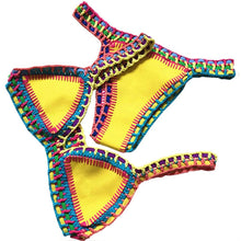 Load image into Gallery viewer, Women Bikini Set Swimwear Beachwear Low Waist Handmade Knit Swimsuit Female Bathing Suit Swimming Suit Women's Halter Sliding Triangle Bikini Sets Charming Tie Side Bathing Suit