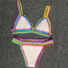 Load image into Gallery viewer, Women Bikini Set Swimwear Beachwear Low Waist Handmade Knit Swimsuit Female Bathing Suit Swimming Suit Women's Halter Sliding Triangle Bikini Sets Charming Tie Side Bathing Suit