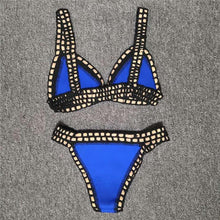 Load image into Gallery viewer, Women Bikini Set Swimwear Beachwear Low Waist Handmade Knit Swimsuit Female Bathing Suit Swimming Suit Women's Halter Sliding Triangle Bikini Sets Charming Tie Side Bathing Suit