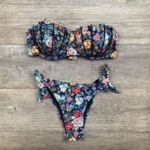 Load image into Gallery viewer, Women Bikini Swimsuit Bandage Floral Print Swimwear Split Bathing Suit Swimsuit Women Two 2 Piece Split Swimsuit Bandage Bikini Sets Halter Tops Bottoms Strapless Swimwear
