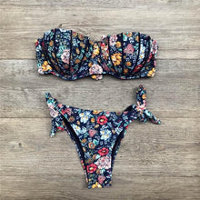 Load image into Gallery viewer, Women Bikini Swimsuit Bandage Floral Print Swimwear Split Bathing Suit Swimsuit Women Two 2 Piece Split Swimsuit Bandage Bikini Sets Halter Tops Bottoms Strapless Swimwear