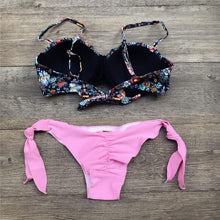 Load image into Gallery viewer, Women Bikini Swimsuit Bandage Floral Print Swimwear Split Bathing Suit Swimsuit Women Two 2 Piece Split Swimsuit Bandage Bikini Sets Halter Tops Bottoms Strapless Swimwear