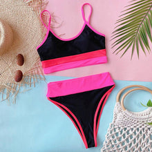 Load image into Gallery viewer, Women Bikinis High Waist Swimwear Women's Ribbed Bikini Swimsuits High Waist 2 Piece Bathing Suit Push Up Bathing Suits Leopard Patchwork Summer Soft Beachwear