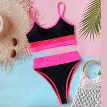 Load image into Gallery viewer, Women Bikinis High Waist Swimwear Women's Ribbed Bikini Swimsuits High Waist 2 Piece Bathing Suit Push Up Bathing Suits Leopard Patchwork Summer Soft Beachwear