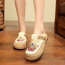 Load image into Gallery viewer, Women Casual Linen Handmade Mules Flat Slippers Retro Vegan Summer Canvas Comfortable Espadrille New Women Shoes Slides Flat Summer Style Handmade Retro Slippers