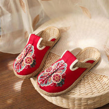 Load image into Gallery viewer, Women Casual Linen Handmade Mules Flat Slippers Retro Vegan Summer Canvas Comfortable Espadrille New Women Shoes Slides Flat Summer Style Handmade Retro Slippers