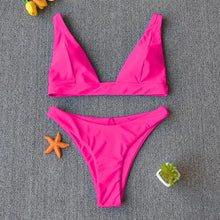 Load image into Gallery viewer, Women Charming Bikini Swimsuit Women Push Up Swimwear Two Piece Bikini Set Solid Color Bathing Suit Swim Suit Female Women Two Piece Bikini Swimsuit Halter Twist Front Bathing Suit Swimwear