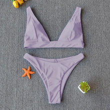 Load image into Gallery viewer, Women Charming Bikini Swimsuit Women Push Up Swimwear Two Piece Bikini Set Solid Color Bathing Suit Swim Suit Female Women Two Piece Bikini Swimsuit Halter Twist Front Bathing Suit Swimwear