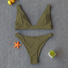Load image into Gallery viewer, Women Charming Bikini Swimsuit Women Push Up Swimwear Two Piece Bikini Set Solid Color Bathing Suit Swim Suit Female Women Two Piece Bikini Swimsuit Halter Twist Front Bathing Suit Swimwear