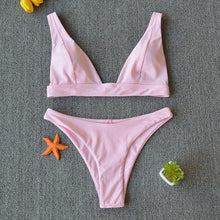 Load image into Gallery viewer, Women Charming Bikini Swimsuit Women Push Up Swimwear Two Piece Bikini Set Solid Color Bathing Suit Swim Suit Female Women Two Piece Bikini Swimsuit Halter Twist Front Bathing Suit Swimwear