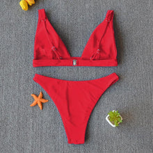 Load image into Gallery viewer, Women Charming Bikini Swimsuit Women Push Up Swimwear Two Piece Bikini Set Solid Color Bathing Suit Swim Suit Female Women Two Piece Bikini Swimsuit Halter Twist Front Bathing Suit Swimwear