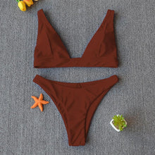 Load image into Gallery viewer, Women Charming Bikini Swimsuit Women Push Up Swimwear Two Piece Bikini Set Solid Color Bathing Suit Swim Suit Female Women Two Piece Bikini Swimsuit Halter Twist Front Bathing Suit Swimwear