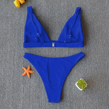 Load image into Gallery viewer, Women Charming Bikini Swimsuit Women Push Up Swimwear Two Piece Bikini Set Solid Color Bathing Suit Swim Suit Female Women Two Piece Bikini Swimsuit Halter Twist Front Bathing Suit Swimwear