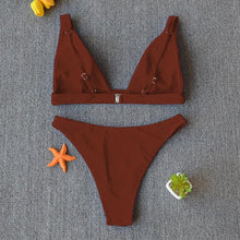 Load image into Gallery viewer, Women Charming Bikini Swimsuit Women Push Up Swimwear Two Piece Bikini Set Solid Color Bathing Suit Swim Suit Female Women Two Piece Bikini Swimsuit Halter Twist Front Bathing Suit Swimwear