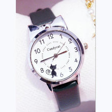 Load image into Gallery viewer, Women Charming Watch Set Pink Leather Strap Student Watch Children Black Cat Leather Strap And Round Dial Quartz Watches For Women Cat Dial With Stainless Steel Dial Quartz Watch
