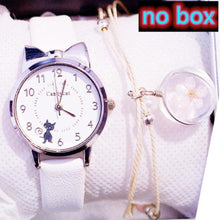 Load image into Gallery viewer, Women Charming Watch Set Pink Leather Strap Student Watch Children Black Cat Leather Strap And Round Dial Quartz Watches For Women Cat Dial With Stainless Steel Dial Quartz Watch