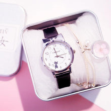 Load image into Gallery viewer, Women Charming Watch Set Pink Leather Strap Student Watch Children Black Cat Leather Strap And Round Dial Quartz Watches For Women Cat Dial With Stainless Steel Dial Quartz Watch