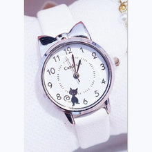 Load image into Gallery viewer, Women Charming Watch Set Pink Leather Strap Student Watch Children Black Cat Leather Strap And Round Dial Quartz Watches For Women Cat Dial With Stainless Steel Dial Quartz Watch