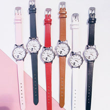 Load image into Gallery viewer, Women Charming Watch Set Pink Leather Strap Student Watch Children Black Cat Leather Strap And Round Dial Quartz Watches For Women Cat Dial With Stainless Steel Dial Quartz Watch