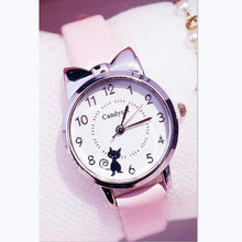 Load image into Gallery viewer, Women Charming Watch Set Pink Leather Strap Student Watch Children Black Cat Leather Strap And Round Dial Quartz Watches For Women Cat Dial With Stainless Steel Dial Quartz Watch
