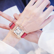 Load image into Gallery viewer, Women Diamond Watch Starry Square Dial Bracelet Watches Set Ladies Leather Band Quartz Wristwatch Minimalist Transparent Leather Watch For Girls Band Casual Analog Quartz Ladies Watch