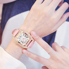 Load image into Gallery viewer, Women Diamond Watch Starry Square Dial Bracelet Watches Set Ladies Leather Band Quartz Wristwatch Minimalist Transparent Leather Watch For Girls Band Casual Analog Quartz Ladies Watch