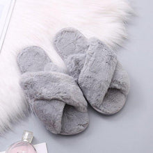 Load image into Gallery viewer, Women Fashion Warm Fluffy Slippers Cozy Faux Fur Cross Indoor Floor Slides Flat Soft Furry Flip Flops Cross Band Soft Plush Cozy House Shoes Furry Open Toe Indoor Outdoor Slip On Warm Breathable Anti-Skid Sole