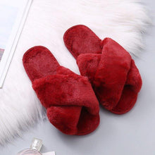 Load image into Gallery viewer, Women Fashion Warm Fluffy Slippers Cozy Faux Fur Cross Indoor Floor Slides Flat Soft Furry Flip Flops Cross Band Soft Plush Cozy House Shoes Furry Open Toe Indoor Outdoor Slip On Warm Breathable Anti-Skid Sole
