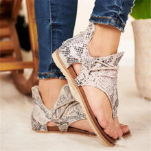 Load image into Gallery viewer, Women Flat Sandals Leopard Snake Print Summer Shoes Beach Leather Sandals Retro Flip Flops Slippers Women Casual Summer Flat Sandal Open Toe Beach Back Zipper T-Strap Outdoor Sandals